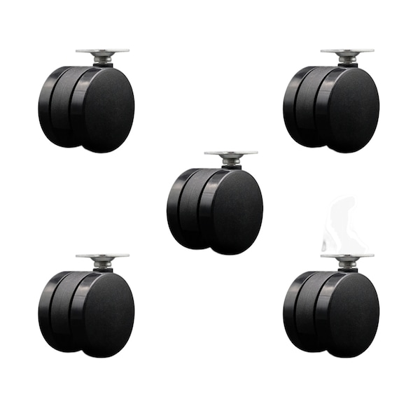 2-3/8'' Furniture Casters Nylon Twin Wheel Top Plate, 5PK